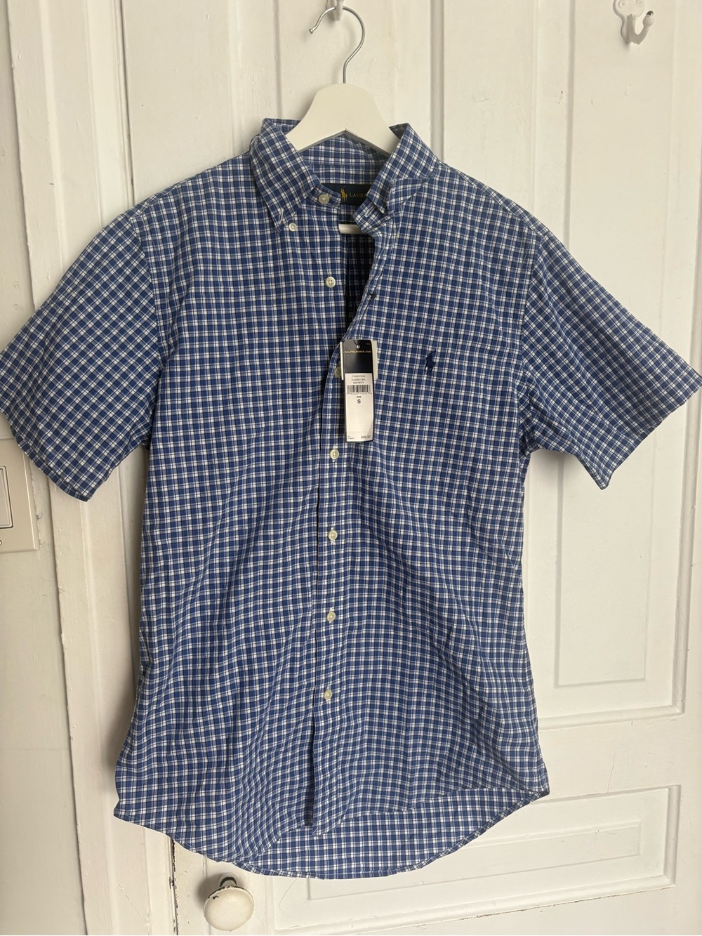 Ralph Lauren Blue and White Plaid Short-Sleeve Button-Down Shirt